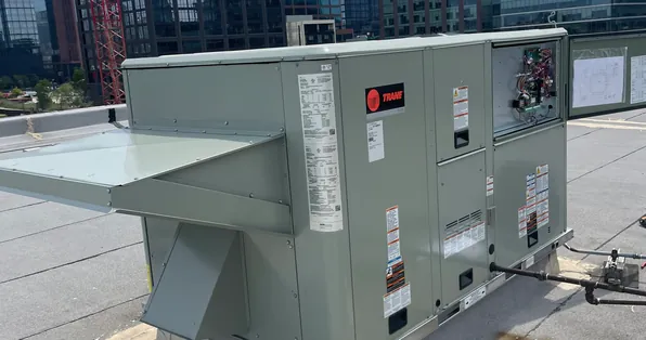 Trane packaged rooftop unit on a commercial roof